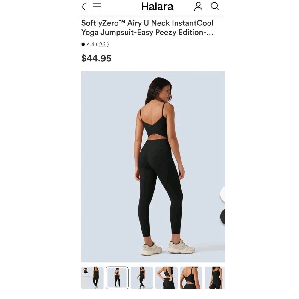 Halara Women's Black Sleeveless Knit Jumpsuit U-Neck Cut-Out Stretch Athletic M